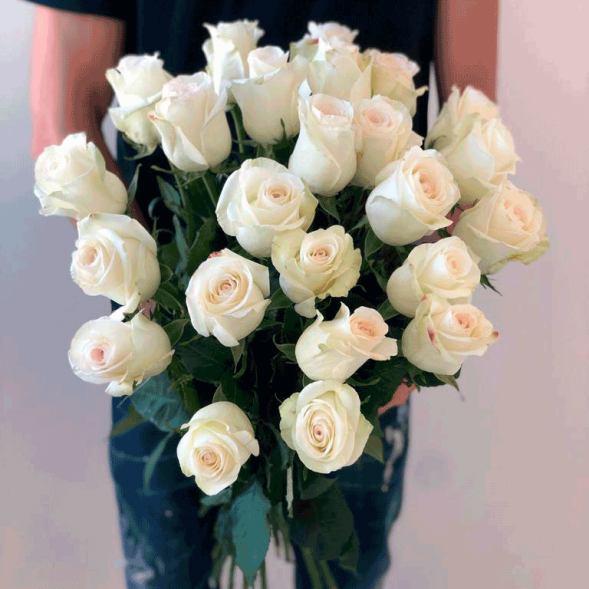 21 белая роза, лента в Саках